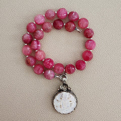 0--PINK AGATE NECKLACE W/ KWAN YIN--16"