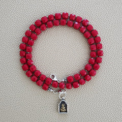 0--RED 6MM CUBE JADE NECKLACE W/ MINI BUDDHA AMULET--18"