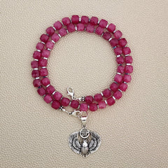 0--MIDNIGHT DREAMS PINK JADE NECKLACE W/ 925 SCARAB--18"