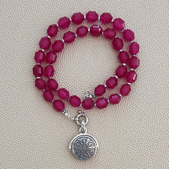 0--FUCHSIA PINK AGATE NECKLACE W/ 925 OM PENDANT--16"