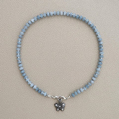 0--SKY BLUE JADE NECKLACE W/ BUTTERFLY--16"