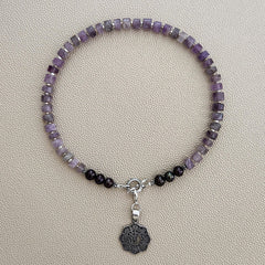 AMETHYST NECKLACE W/ OM PENDANT--16"