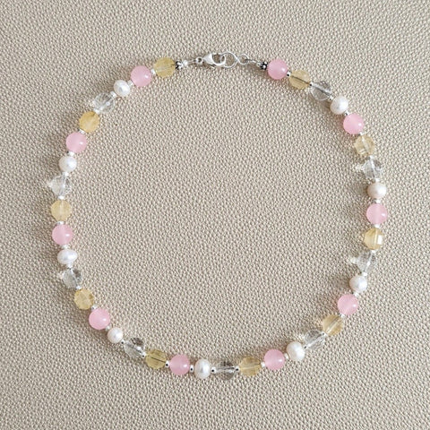 0--CITRINE PINK JADE MIX GEMSTONE NECKLACE--16"