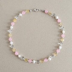 0--CITRINE PINK JADE MIXED GEMSTONE NECKLACE--16"