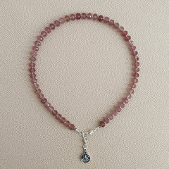 0--STRAWBERRY QUARTZ NECKLACE W/ 925 GANESH--16"