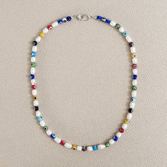 EYE BEADS & PEARLS NECKLACE-MULTI COLOR-19"