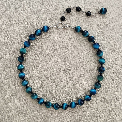 BLUE TIGERS EYE NECKLACE-16IN