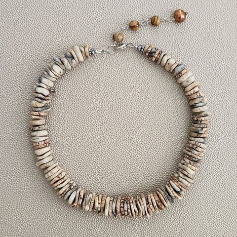 PEACH MAGNESITE "PUKA" NECKLACE-16.5"
