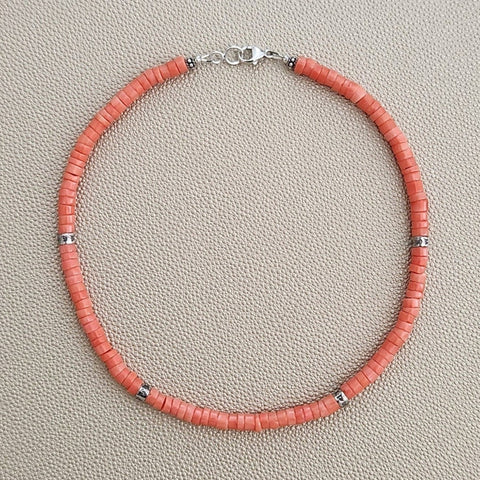 ORANGE BAMBOO CORAL HEISHI NECKLACE--16"