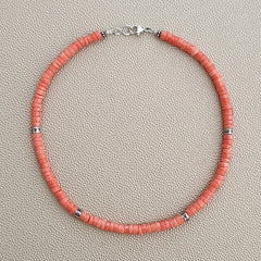 ORANGE BAMBOO CORAL HEISHI NECKLACE--16"