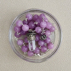 LAVENDER JADE NECKLACE WITH CLEAR QUARTZ PENDANT-24"