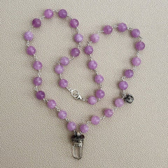 LAVENDER JADE NECKLACE WITH CLEAR QUARTZ PENDANT-24"