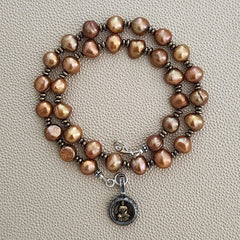 0--ORANGE GOLD PEARL NECKLACE W/ BUDDHA PENDANT-18"