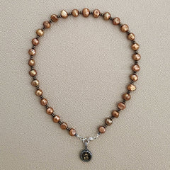 0--ORANGE GOLD PEARL NECKLACE W/ BUDDHA PENDANT-18"