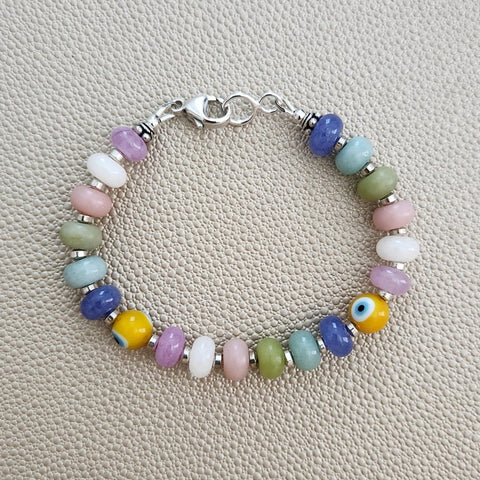 MELTING MOMENTS MULTI GEMSTONE BRACELET W/ EYE BEADS-7"