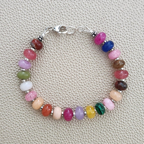 MIXED GEMSTONE BRACELET IN CANDY COLORS-7"