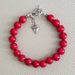 RED CORAL BRACELET W/ 925 SILVER SHARK TOOTH