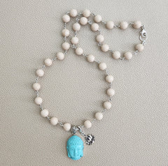 0--WOOD AGATE NECKLACE WITH BUDDHA PENDANT-24"