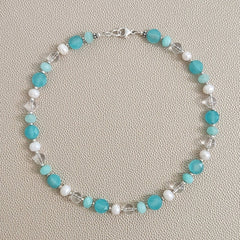 0--AQUA JADE MIX GEMSTONE NECKLACE--16"