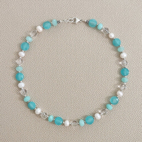 0--AQUA JADE MIX GEMSTONE NECKLACE--16"