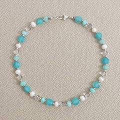 0--AQUA JADE MIX GEMSTONE NECKLACE--16"