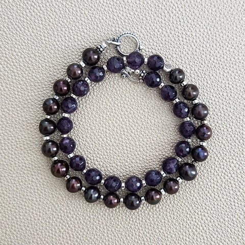 AMETHYST & PEARL NECKLACE--16"