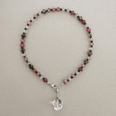 CHERRY FIRE QUARTZ NECKLACE W/ CLEAR QUARTZ DROP--16"