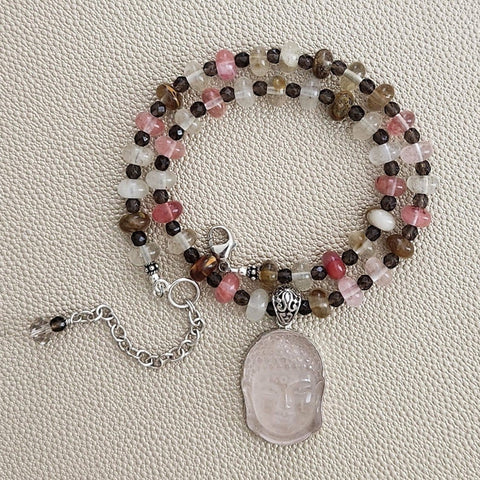 CHERRY FIRE QUARTZ NECKLACE W/ BUDDHA-16"