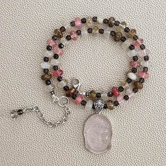 CHERRY FIRE QUARTZ NECKLACE W/ BUDDHA-16"