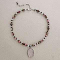 CHERRY FIRE QUARTZ NECKLACE W/ BUDDHA-16"