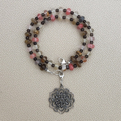 CHERRY FIRE QUARTZ NECKLACE W/ MANDALA- 16"