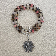 CHERRY FIRE QUARTZ NECKLACE W/ MANDALA- 16"