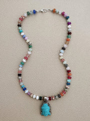 0--JELLYBEAN COLORS MIXED GEMSTONE NECKLACE W/ BUDDHA PENDANT-22"