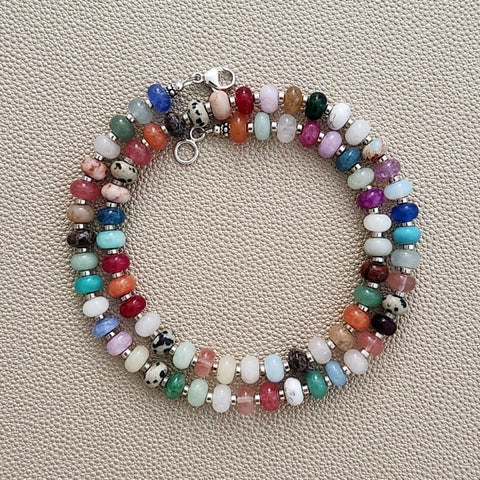 0--JELLYBEAN COLORS MIXED GEMSTONE NECKLACE-22"