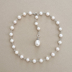 0--WHITE PEARL NECKLACE W/ PEARL DROP--16-18"