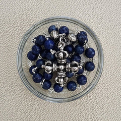 00--10MM LAPIS LAZULI NECKLACE W/ 925 SILVER DORJE PENDANT-26"