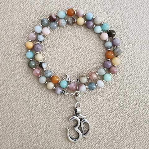 CHAKRA GEMSTONE NECKLACE W/ OM PENDANT-20"