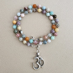 CHAKRA GEMSTONE NECKLACE W/ OM PENDANT-20"