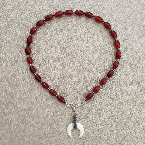 CARNELIAN NECKLACE W/ CRESCENT MOON--16"