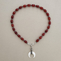 CARNELIAN NECKLACE W/ CRESCENT MOON--16"
