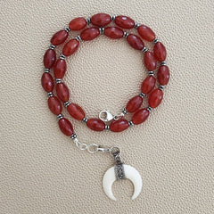 CARNELIAN NECKLACE W/ CRESCENT MOON--16"