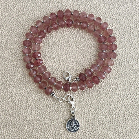 0--STRAWBERRY QUARTZ NECKLACE W/ 925 GANESH--16"