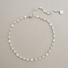 MINI PEARLS & MOTHER OF PEARL CLOVER NECKLACE--16-20"