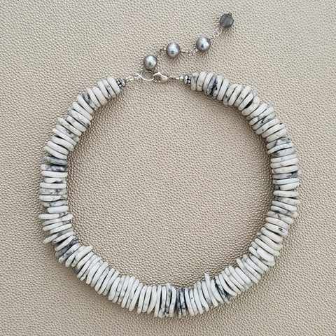 WHITE MAGNESITE "PUKA" NECKLACE-16.5"