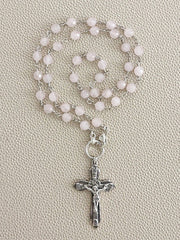 ROSE QUARTZ NECKLACE WITH CROSS PENDANT--20"