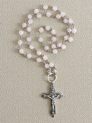 ROSE QUARTZ NECKLACE WITH CROSS PENDANT--20"