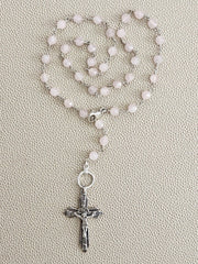 ROSE QUARTZ NECKLACE WITH CROSS PENDANT--20"