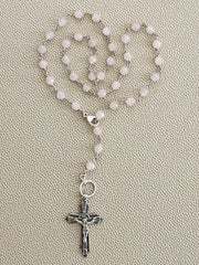 ROSE QUARTZ NECKLACE WITH CROSS PENDANT--20"