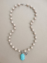 0--WOOD AGATE NECKLACE WITH BUDDHA PENDANT-24"
