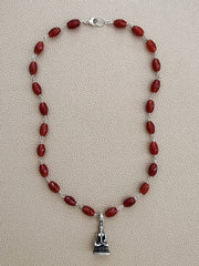 CARNELIAN NECKLACE W/ BUDDHA PENDANT-19"